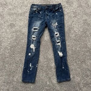VIP Jeans Distressed Ripped Edgy Dark Wash Bleached Streetwear